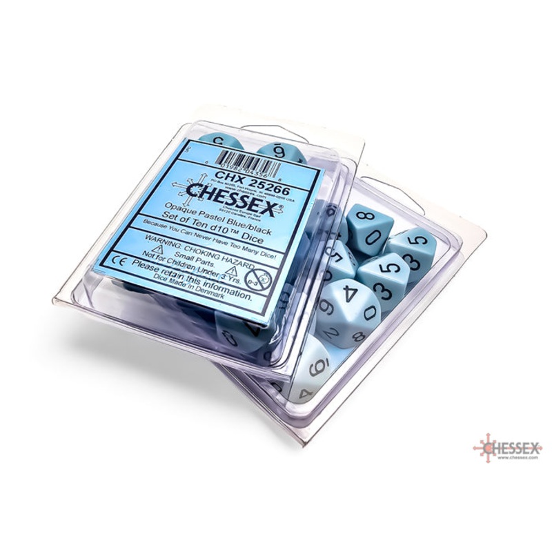 Chessex 25266 Opaque Pastel Blue/black Set of Ten d10s