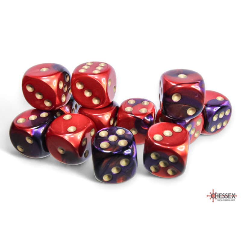 Chessex 26626 Gemini 16mm d6 Purple-Red/gold Dice Block (12 dice)