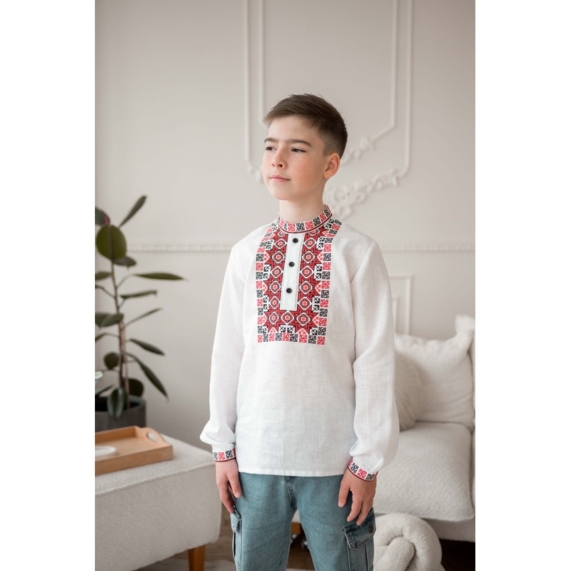 White Embroidered Boy's Shirt With Placket