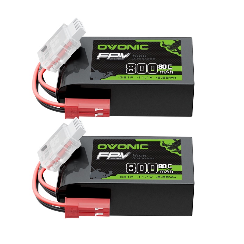 2 OVONIC 11.1V 80C 800mAh 3S LiPo Battery with JST Plug for Micro FPV Tinywhoop, Cinewhoop Drones & Helicopters