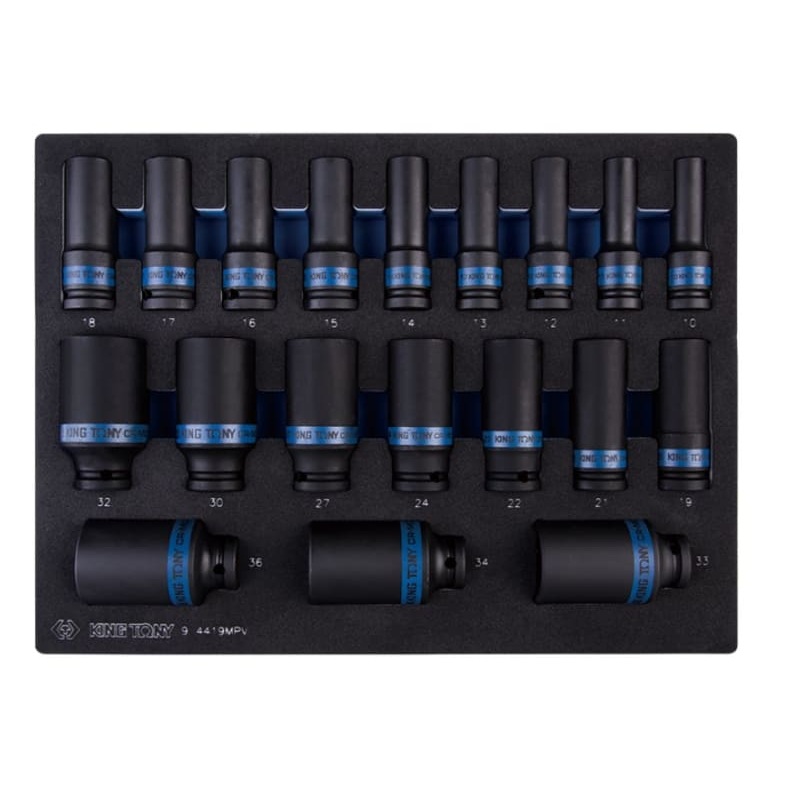 1/2" Impact Socket Set with Tray, 19 Pieces