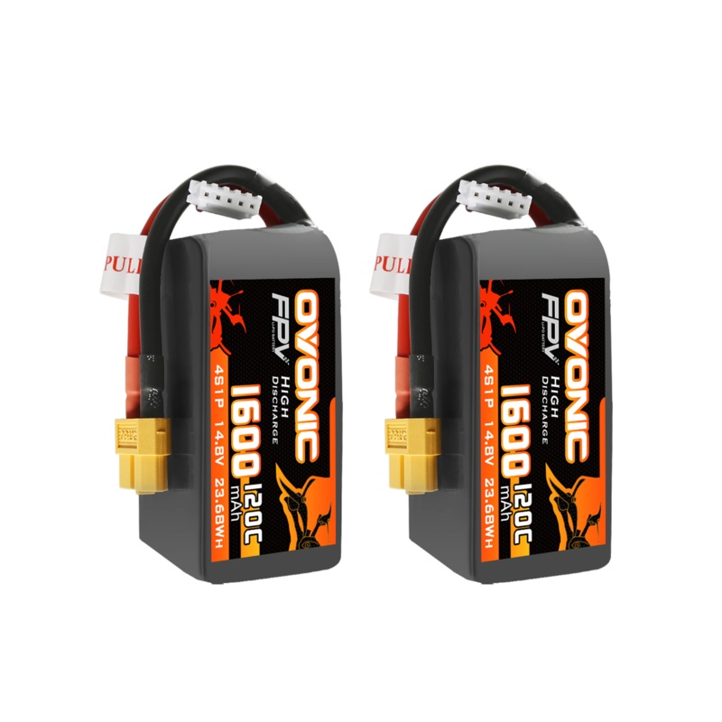 2Ovonic 120C 14.8V 1600mAh 4S LiPo Battery Pack for FPV Racing with XT60 Plug