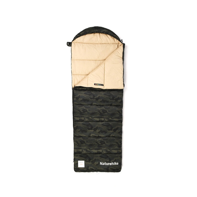Naturehike M320 Sleeping Bag with Hood, Green Multi-Terrain, Left Zipper