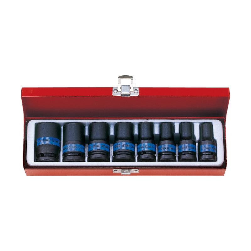 1/2" Drive Impact Socket Set, 8 Pieces, 10-24 mm, Thin-Wall, Metal Case