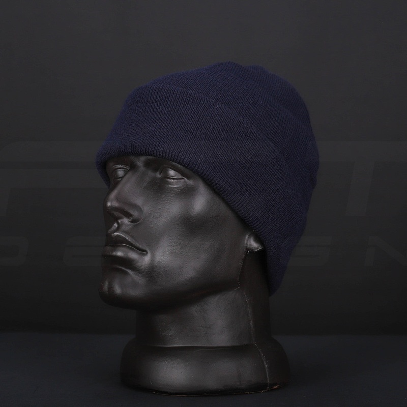 Blue Knit Beanie With Cuff