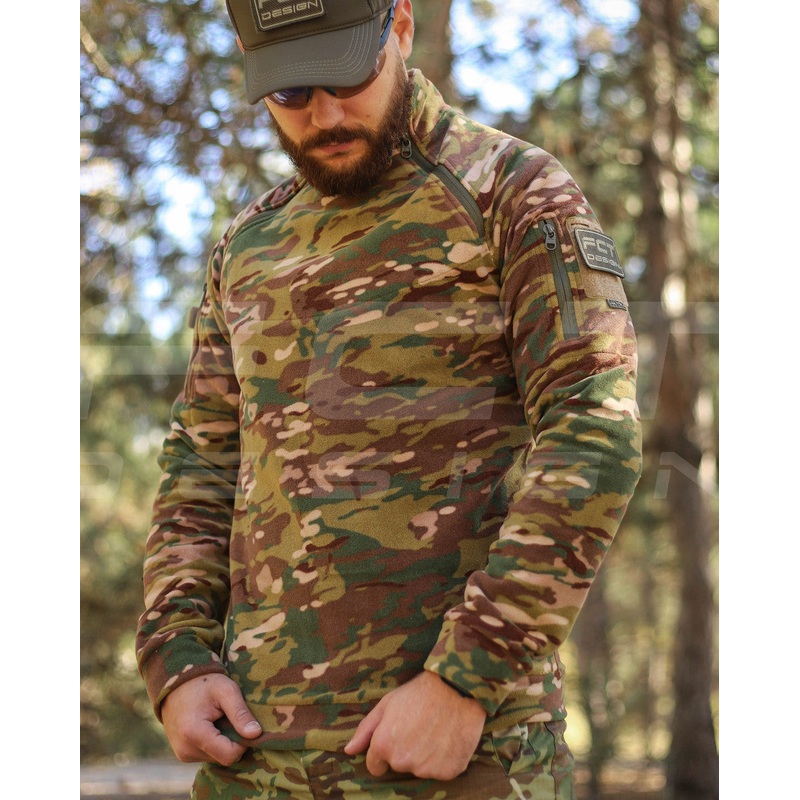 Multicam Long Sleeve Fleece Anorak With Zipper