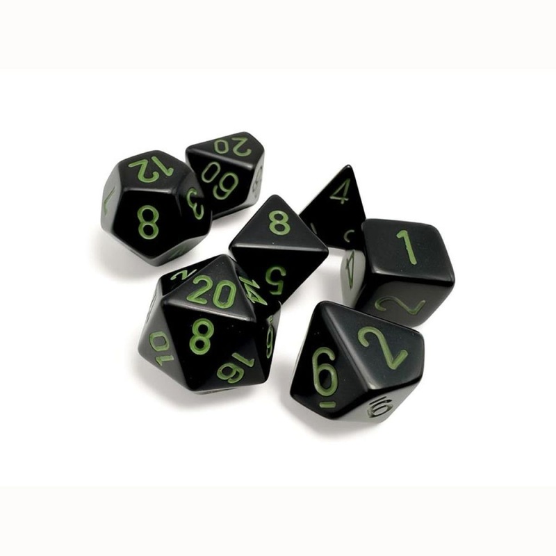 Chessex CHX25458 Opaque Black/Green Polyhedral 7 Dice Set