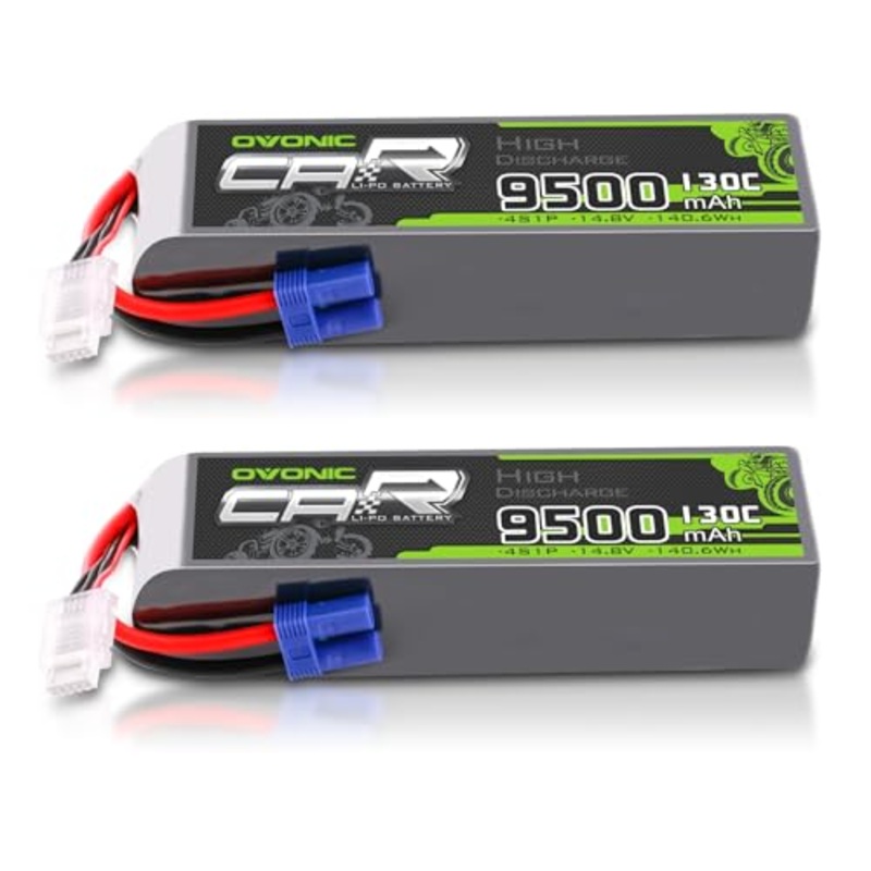 2 OVONIC 4S Lipo Battery 9500mAh 130C 14.8V RC Lipo Battery with EC5 Plug for RC 1/5 Truck RC Car Vehicles