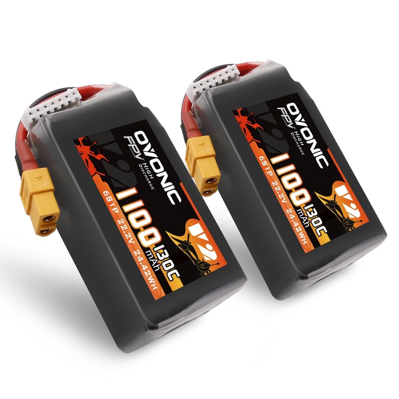 2Ovonic 6S Lipo Battery 1100mAh 6S1P 130C 22.2V FPV LiPo Battery with XT60 Plug for FPV Racing Freestyle Cinewhoop Toothpick Long Range Drone