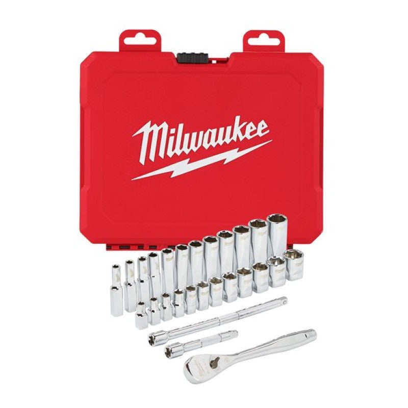 Milwaukee 3/8" Metric and SAE Socket Set with Ratchet, 56 Pieces, Case