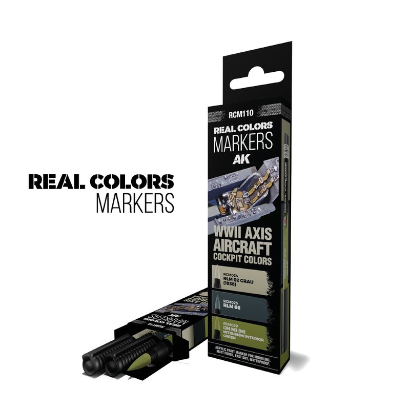AK Interactive RCM110 RC Markers Wwii Axis Aircraft Cockpit Colors Set 3 Real Colors Markers