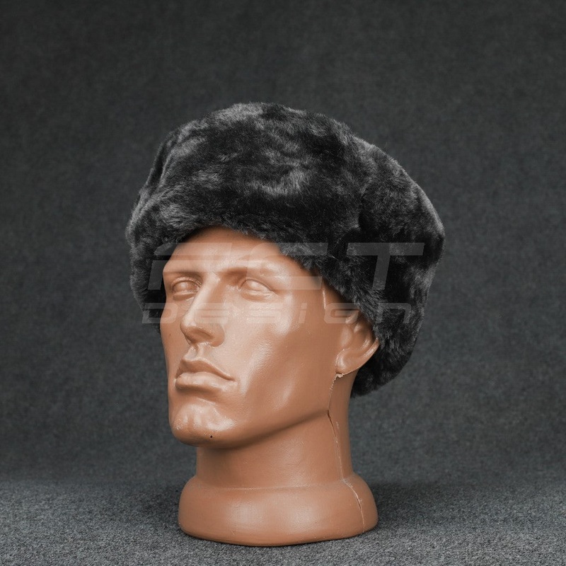 Fleece Lined Ear-Flap Hat in Grey Wool with Khaki Details