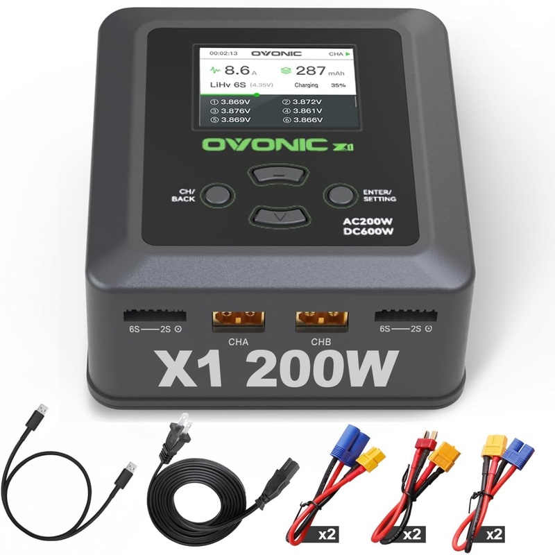 Ovonic X1 Dual Channel LiPo Charger AC200W/DC300Wx2 15A Smart Balance Charger for RC & FPV Batteries