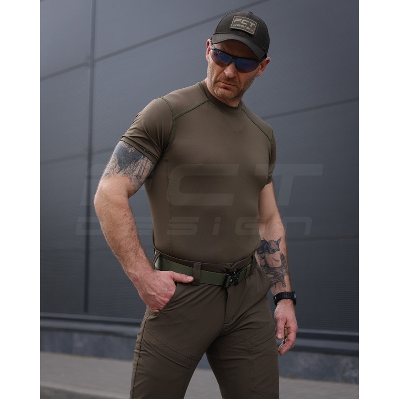 Rugged Stretch Jersey T-Shirt in Khaki