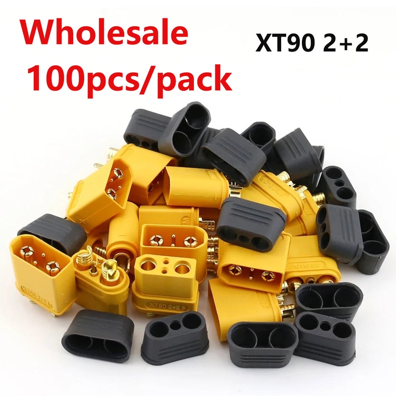 Wholesale 100pcs Amass XT90I Plug Connectors 4.5mm Gold Bullet Plated Connector Plug Male Female For RC Model Battery XT90 2+2