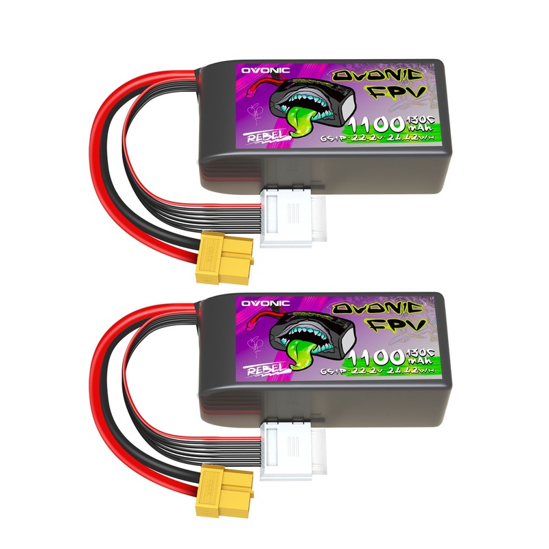 2 Ovonic Rebel 2.0 130C 6S 1100mah Lipo Battery 22.2V Pack with XT60 Plug for FPV Racing