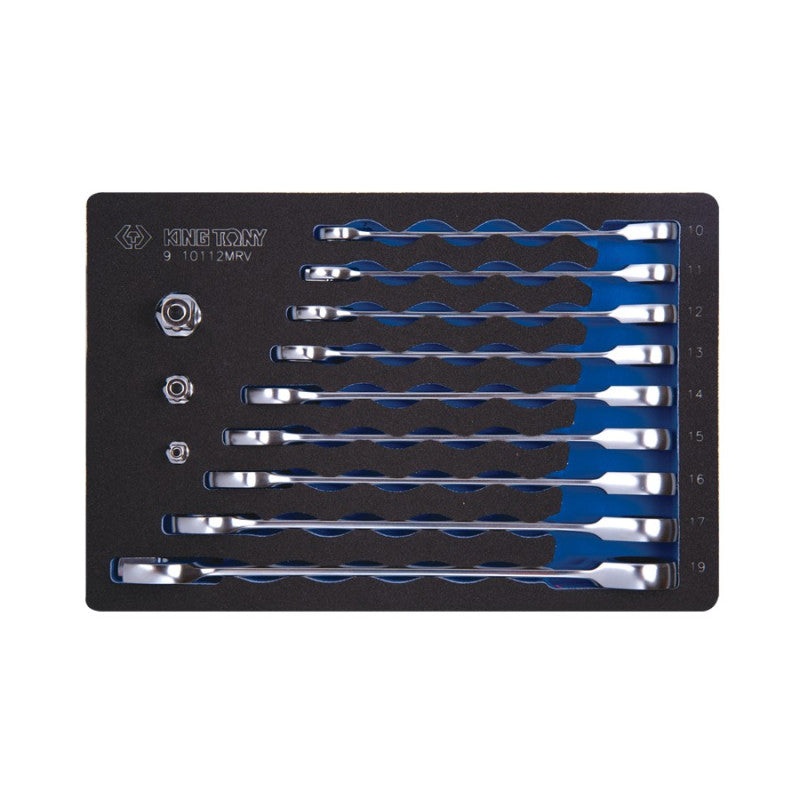 12-Piece Combination Wrench Set with Ratchet, 10-19 mm, 1/4", 3/8", 1/2" Adapters