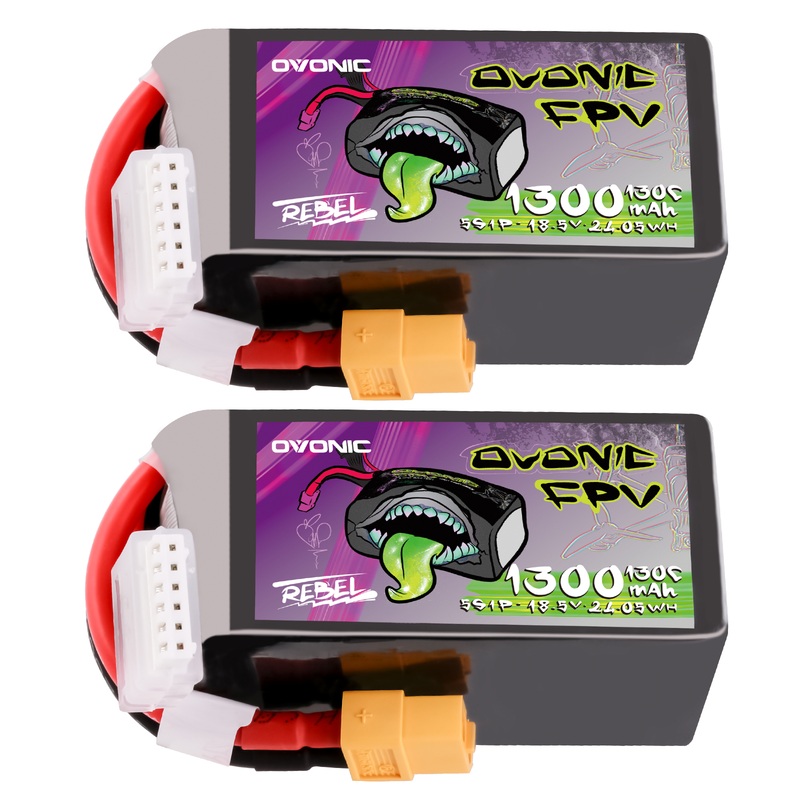 2Ovonic Rebel 2.0 130C 5S 1300mah Lipo Battery 18.5V Pack with XT60 Plug for 5 to 6 inch FPV Drone