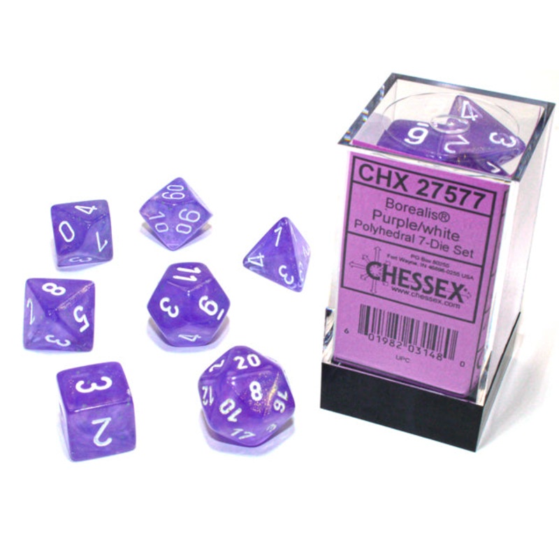 Chessex 27577 Borealis Polyhedral Purple/white Luminary 7-Die Set