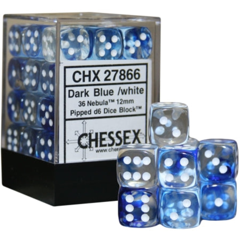 Chessex 27866 Nebula 12mm d6 Dark Blue/white Dice Block (36 dice)