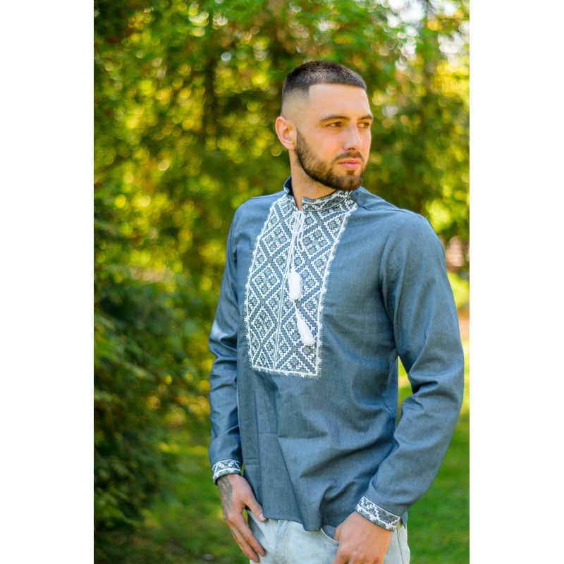 Men's Blue Embroidered Shirt (Denim)