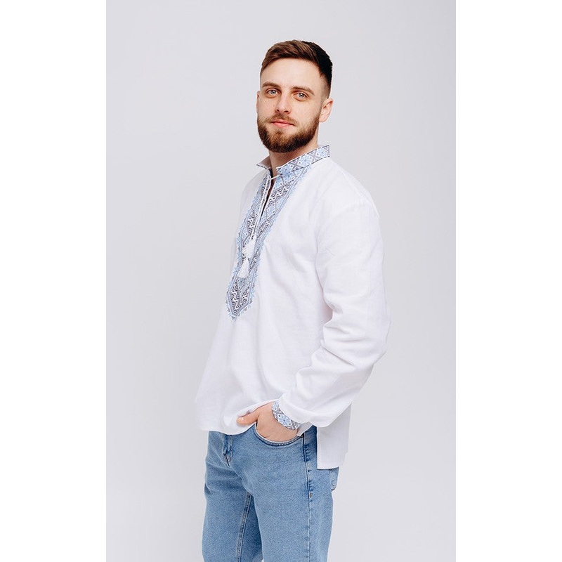 Men's Embroidered Shirt with Cross-Stitch Design
