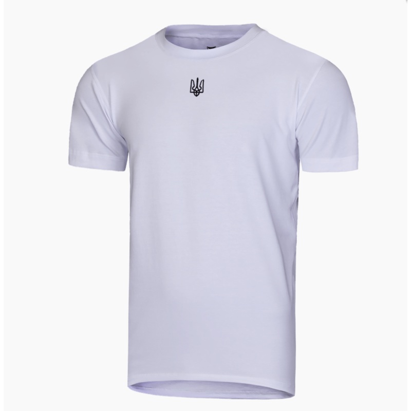 Men's White Modal T-Shirt with Black Trident Design, Size S