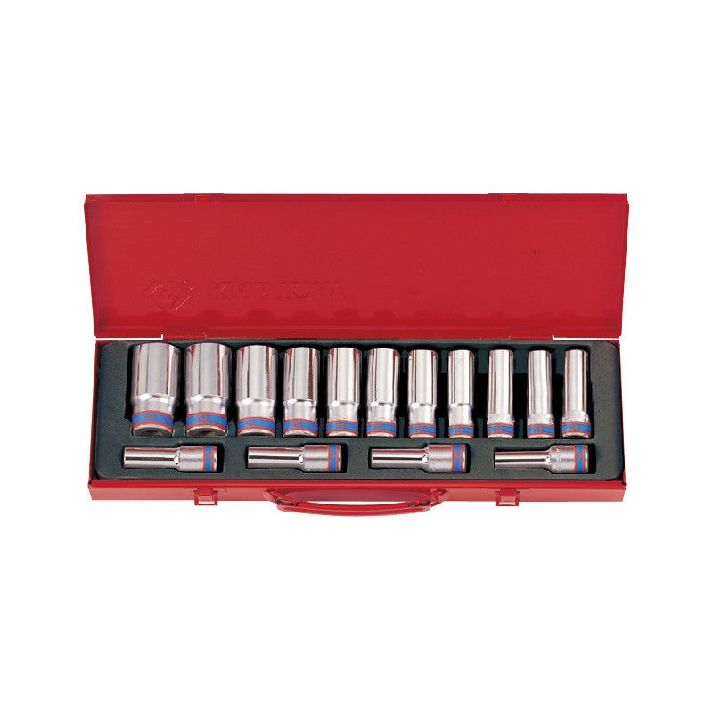 15-Piece 1/2" Deep Socket Set with 12-Point in Metal Case