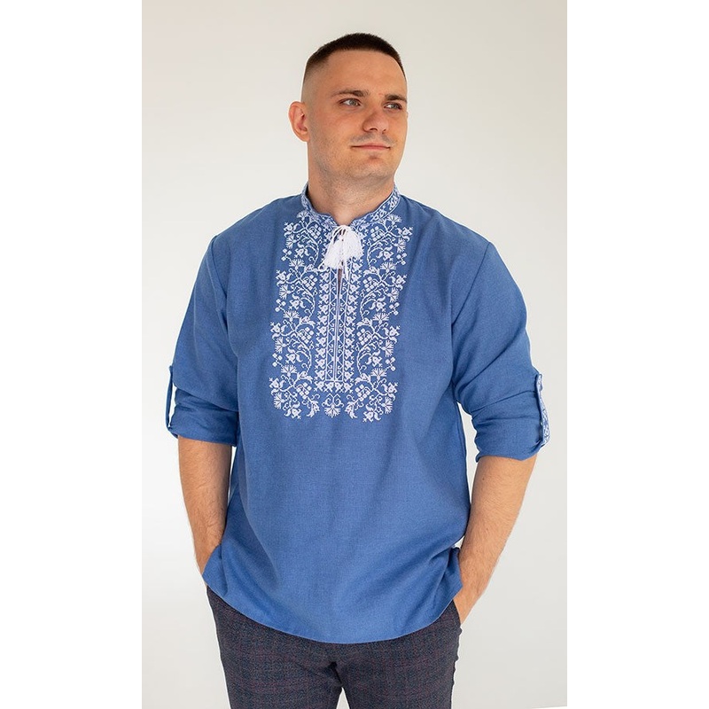 Bright Men's Embroidered Shirt with Pat-Shoulder Cuff