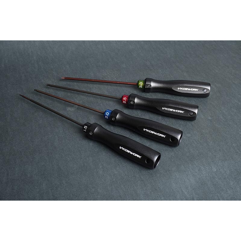 Koswork KOS13251-HSET4 Hex Wrench Set 1.5mm, 2.0mm, 2.5mm & 3.0mm (w/120mm Tip) (Alum. Tri Handle)