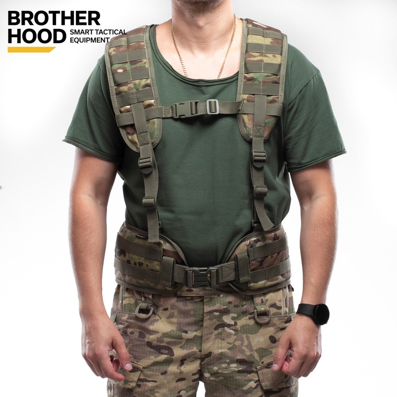 Rugged Shoulder Strap Load-Bearing System with External Brotherhood Straps Multicam