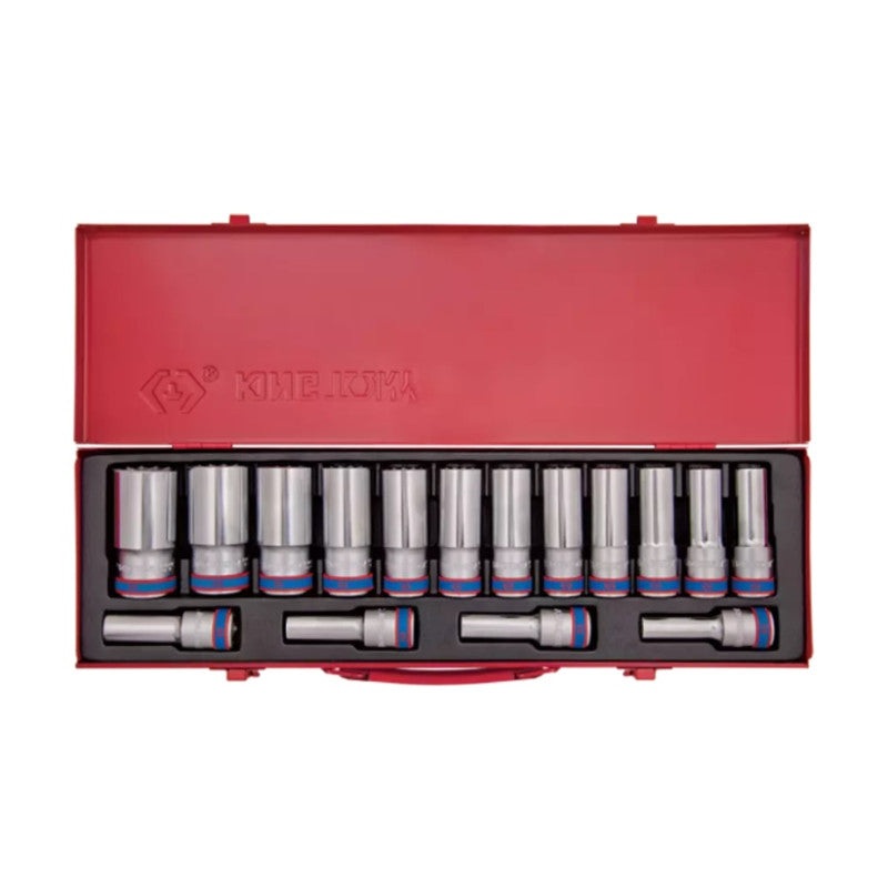 16-Piece 1/2" Long Hex Socket Set in Metal Case
