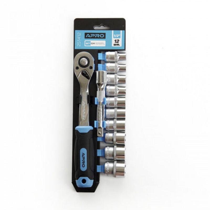 Apro 12-Piece CrV -Inch (90 Tooth) Socket Set