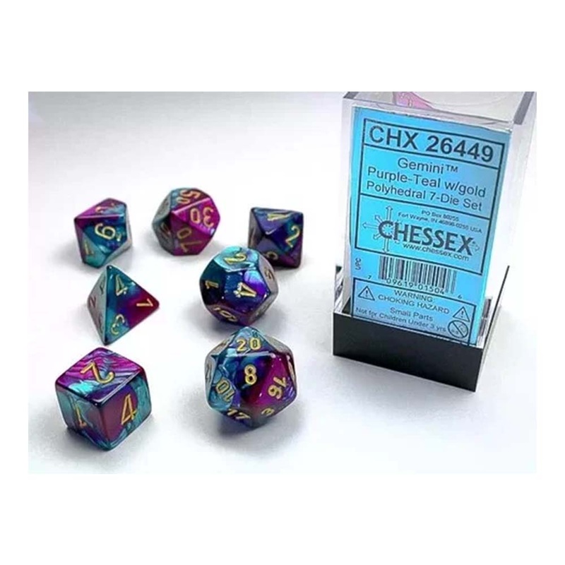 Chessex 26449 Gemini Purple-Teal w/Gold Classic Polyhe