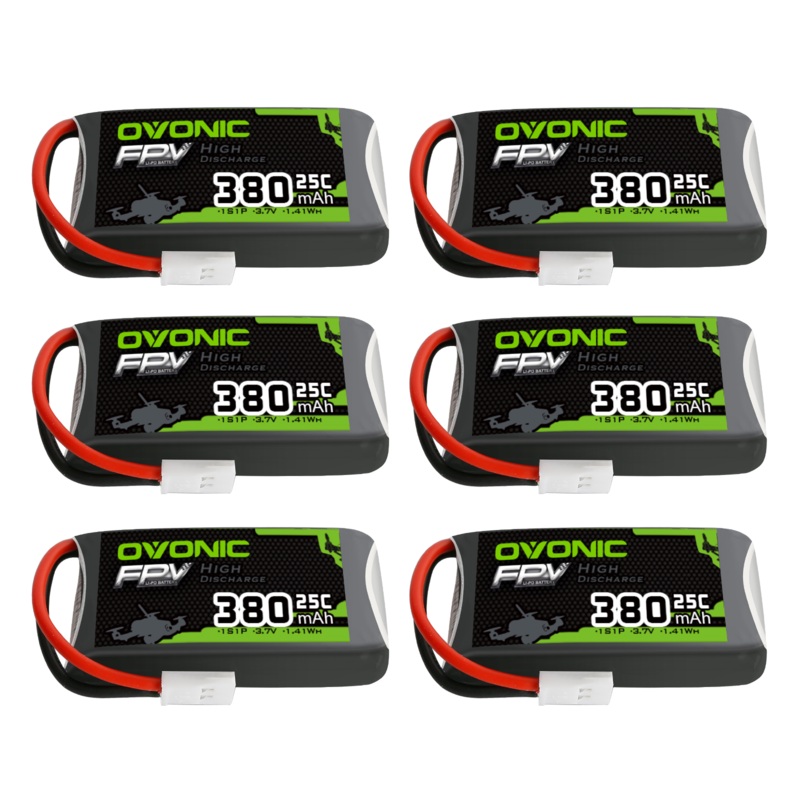 6 x OVONIC 3.7V 25C 380mAh 1S Lipo Battery with Molex Plug for Small-scale FPV Drones Micro Drones Freestyle and Racing