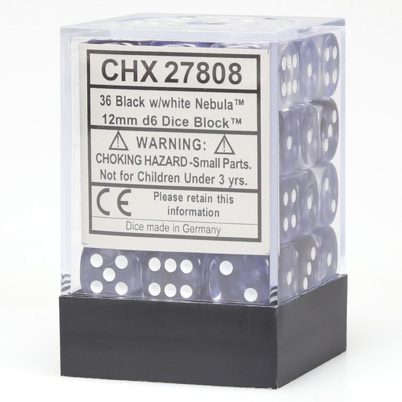 Chessex 27808 Nebula 12mm d6 Black/white Dice Block (36 dice)