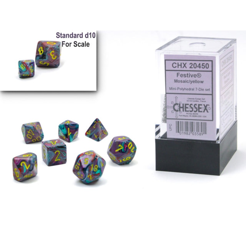 Chessex 20450 Festive Mini-hedral Mosaic/yellow 7-Die set