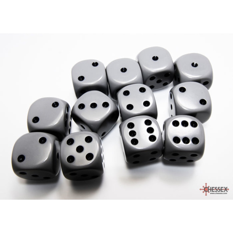 Chessex 25610 Opaque 16mm d6 Grey/black Dice Block (12 dice)