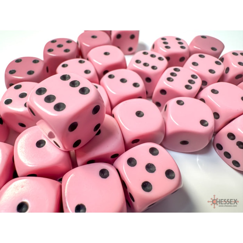 Chessex 25864 Opaque 12mm d6 Pastel Pink/black Dice Block (36 dice)