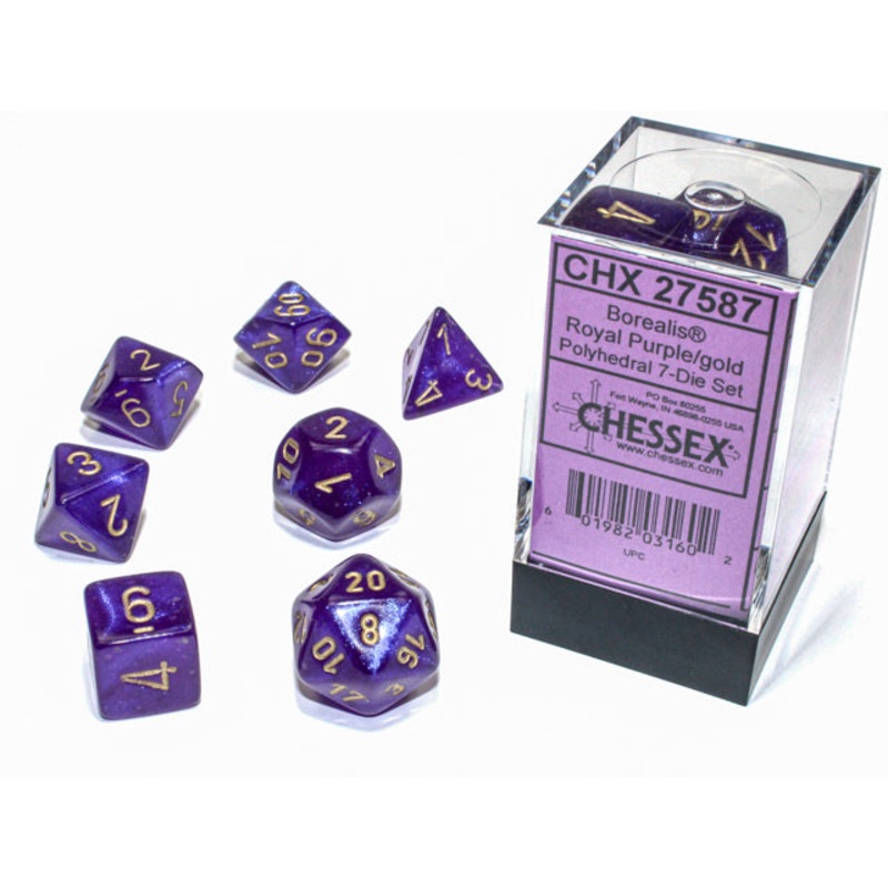 Chessex 27587 Borealis Polyhedral Royal Purple/gold Luminary 7-Die Set