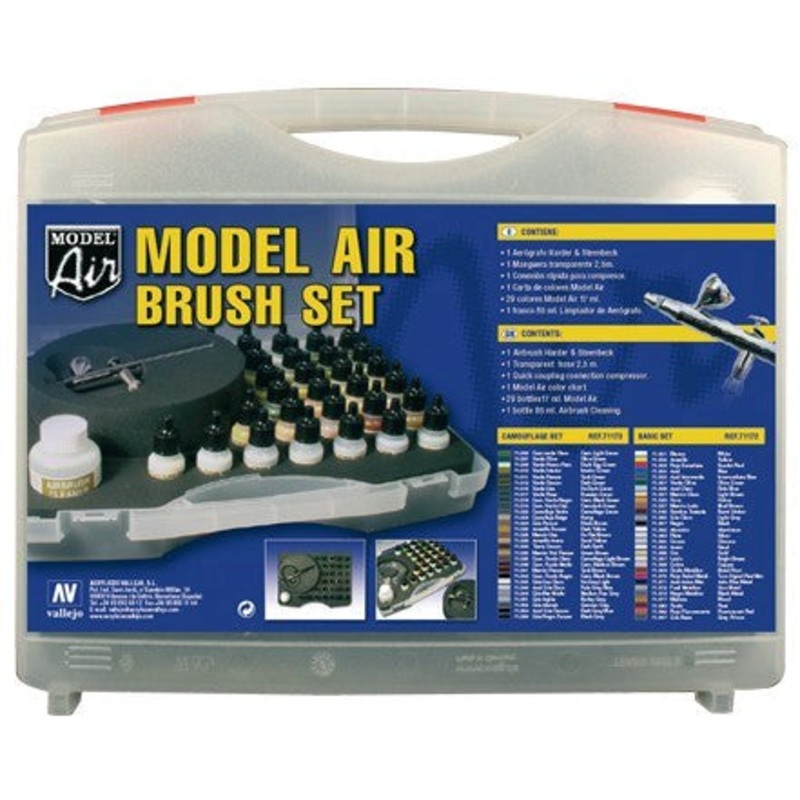Vallejo 71172 Model Air - 29 Basic Colors set +Airbrush Plastic Case