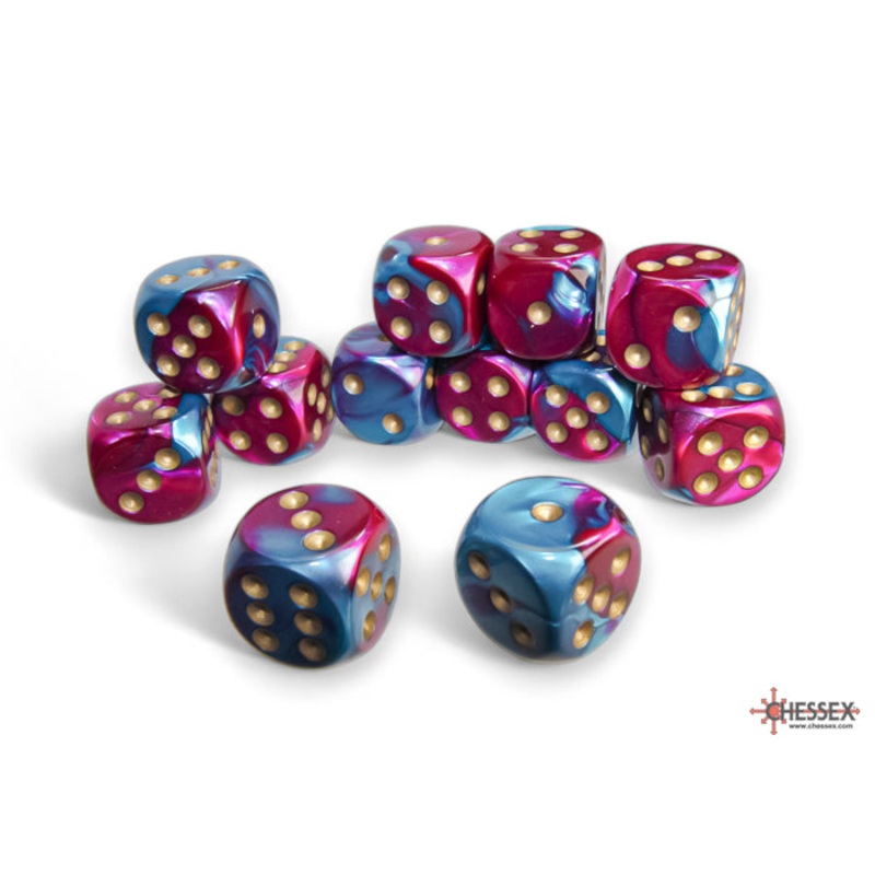 Chessex 26649 Gemini 16mm d6 Purple-Teal/gold Dice Block (12 dice)