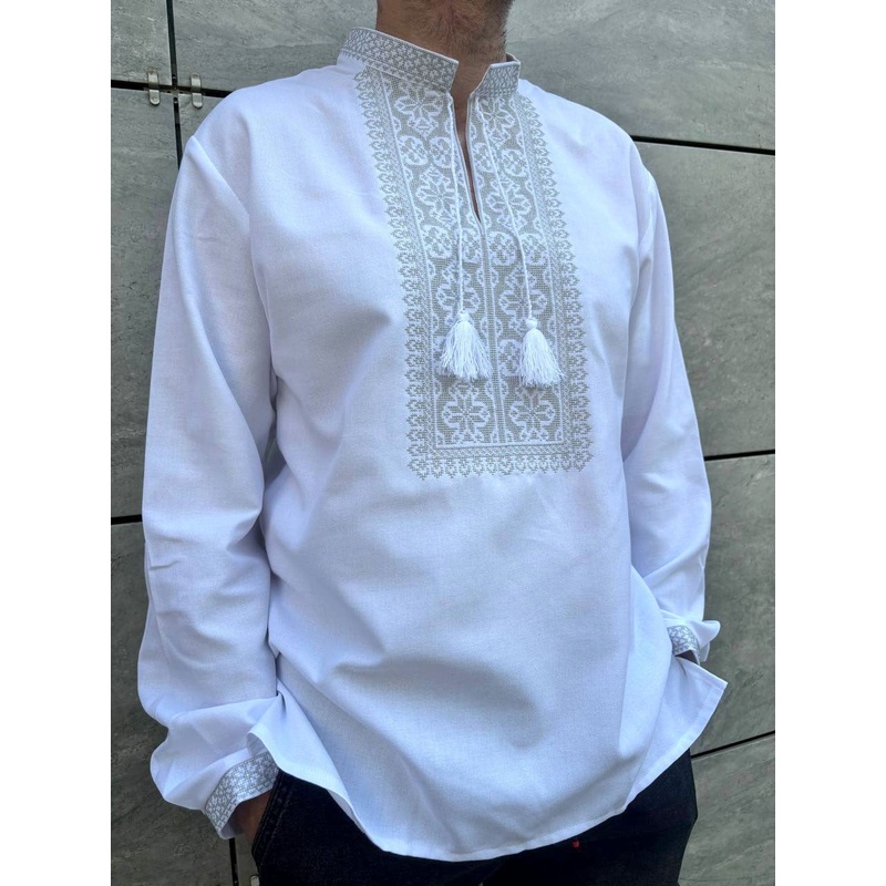 Men's Embroidered Shirt with Gray Pattern