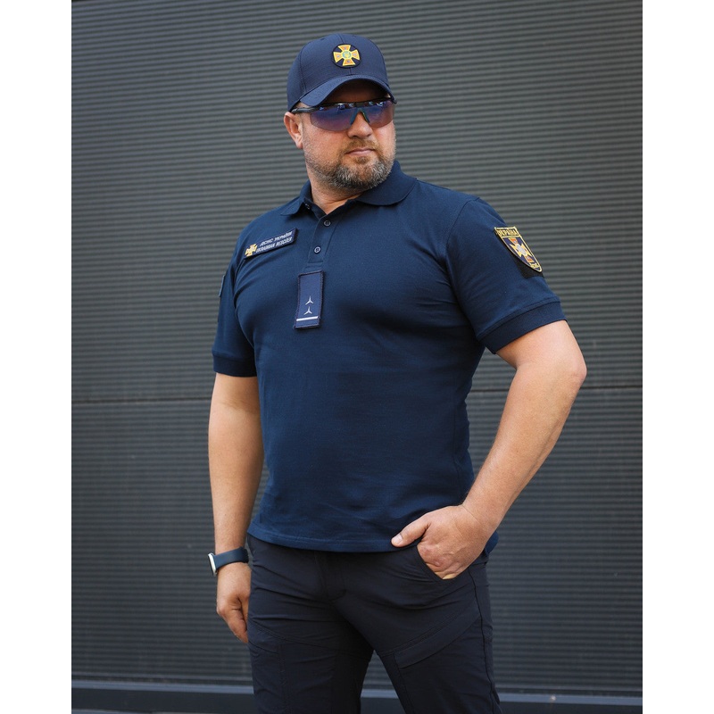 Premium Cotton Dark Blue Moisture-Wicking Polo Shirt for State Emergency Service