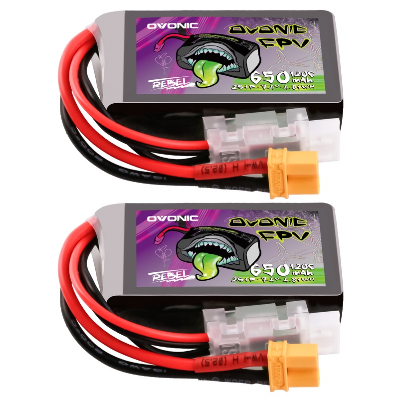 2Ovonic Rebel 2.0 120C 2S 650mah Lipo Battery 7.4V Pack with XT30 Plug for Brushless 90mm to 130mm FPV Racing Drone Torrent 110 Q