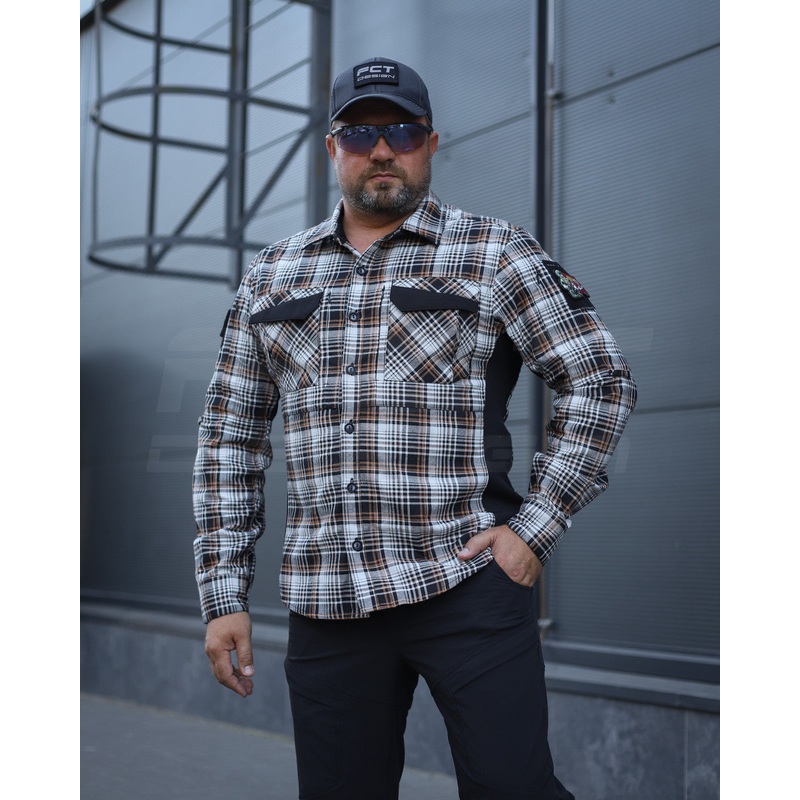 FCT Blackbeard Rugged Professional Summer Shirt Gray-Orange Checkered