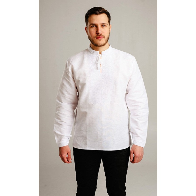 Men's White Embroidered Shirt in White on White