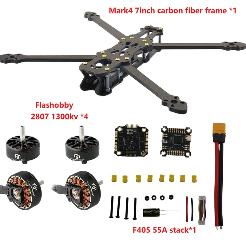 SoloGood Mark4 7inch FPV Dron Frame FLASHHOBBY A2807 SoloGood 2807 1300KV Motor SoloGood F405 55A Stack FLASHHOBBY A2807
