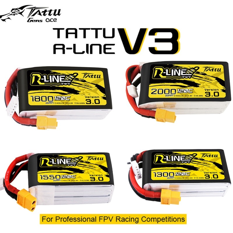 Tattu R-line Rline V3 3.0 120C 1050/1300/1550/1800/2000mAh 4S 5S 6S Lipo Battery Strap XT60 Plug FPV Racing Drone RC Quadcopter 1300 mAh 120C 4S v3
