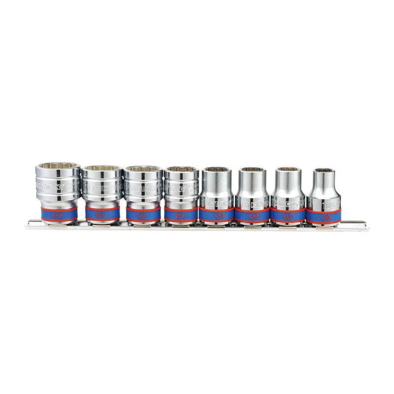 1/2" 8-Piece 12-Point Socket Set on Rail